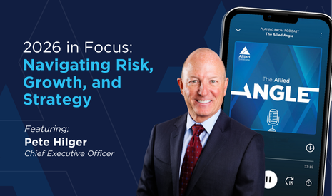 headshot of pete hilger against blue background with title words