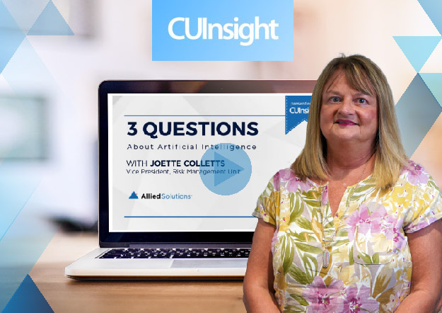 photo of joette colletts in front of a computer screen with 3 question graphics on it