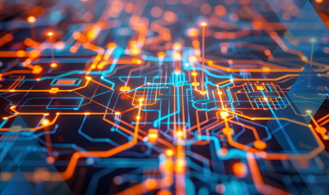 networking motherboard with orange and blue lines